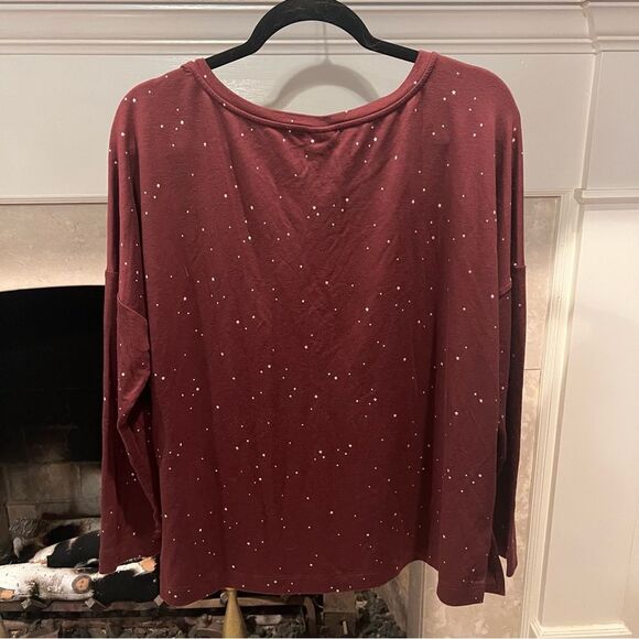 Women's Burgundy SOMA PJ Top with White Stars - Picture 2 of 4